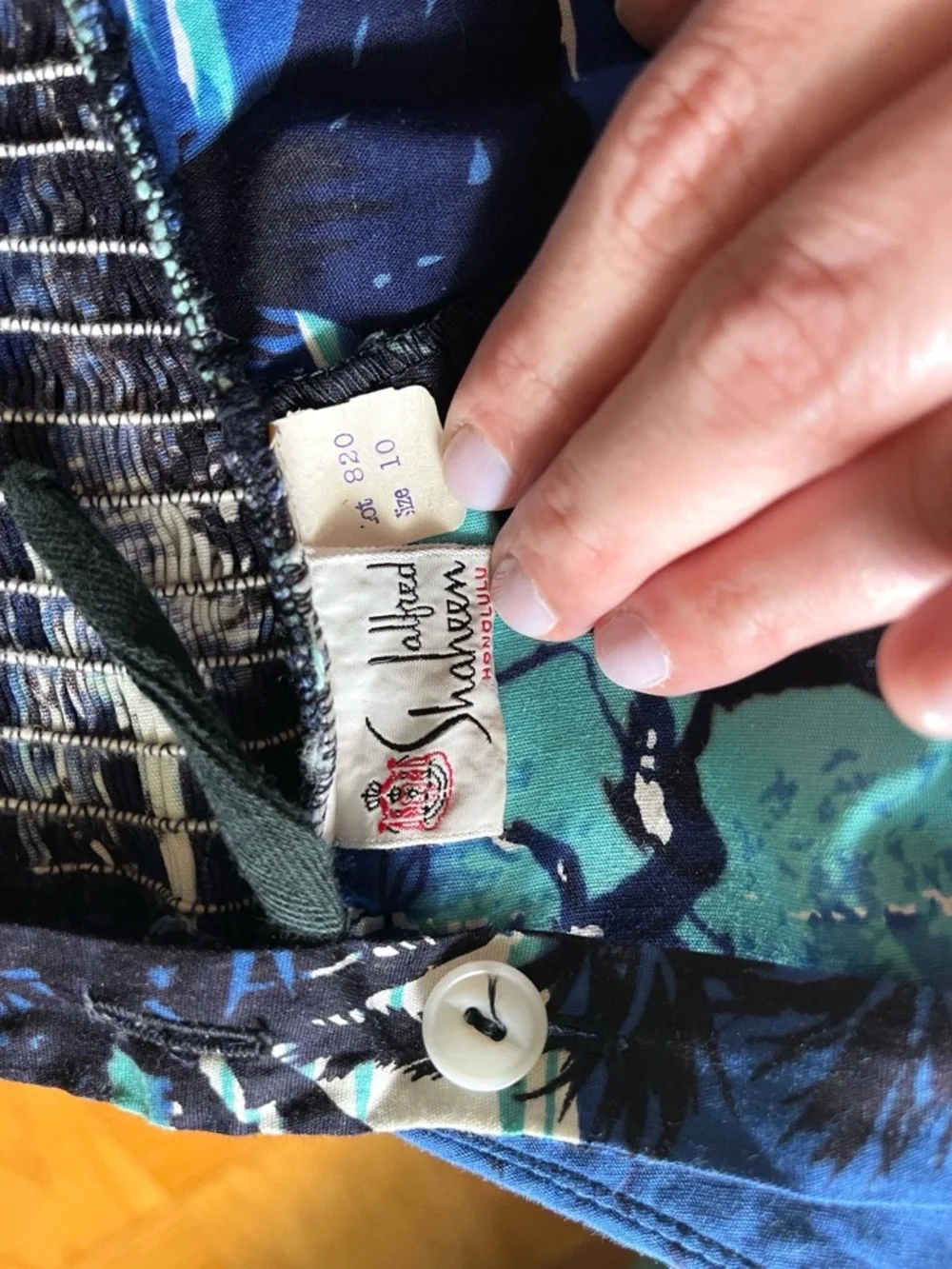 Rare Vtg 1950s Alfred Shaheen blue Hawaii island scene sweetheart wrap dress XS - Picture 9 of 16